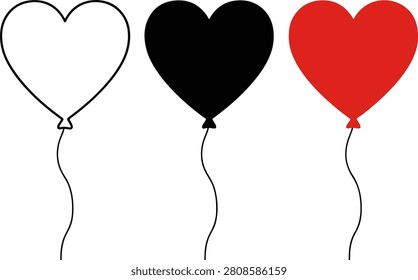 Heart shape balloon icons for romantic celebration with valentines celebration anniversary affection romantic collection minimalist
