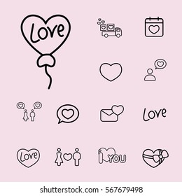 heart shape balloon romantic line icons set