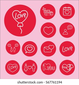 heart shape balloon romantic line icons set
