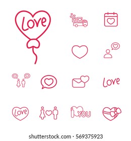heart shape balloon romantic line icons set