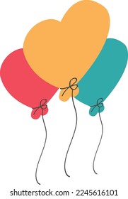 Heart Shape Balloon with string isometric view Concept, Valentines Day Celebration Decoration elements Vector Color Icon Design, Love and romance Symbol, 