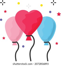 Heart Shape Balloons Concept, Vector Color Icon Design, Party Celebrations Symbol, Winter Holiday Season Sign, New Year and Christmas Stock Illustration