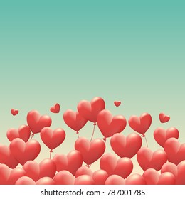 Heart shape balloons isolated in retro style. Greeting card cover template.