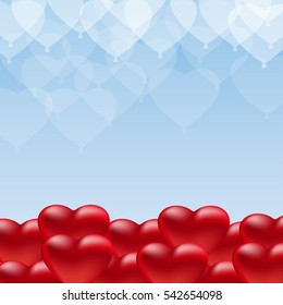 Heart Shape Balloons on Blue Sky background.