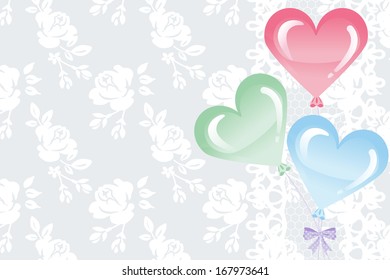 Heart Shape Balloons on lace background