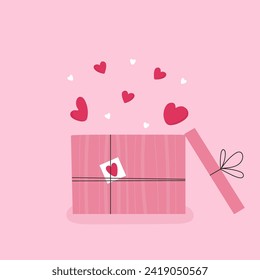 Heart shape balloons popping out of gift box