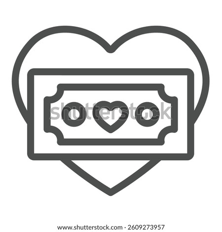 Heart shape with banknote line icon, charity concept. Vector graphics. money on love heart, donation sign on white background, outline style icon for mobile or web design