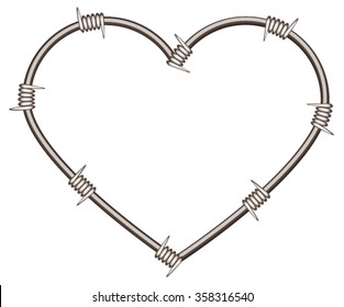 Heart shape of barbed wire. Isolated illustration in vector format