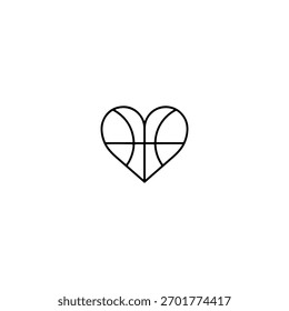 Diseño de Vector plano de icono de baloncesto en forma de corazón.