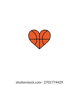 Diseño de Vector plano de icono de baloncesto en forma de corazón.