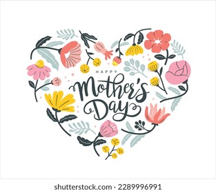 Heart shape beautiful flowers vector illustration for Mother's Day poster and greeting card.