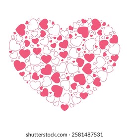 Heart shape. Beautiful heart with hearts inside isolated on white background. For design of cards for Valentine's Day, Mother's Day, T-shirt printing, mug design . Vector illustration.