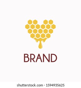 Heart shape bee hive honey product logo template