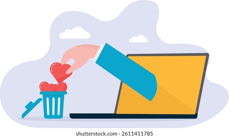 Heart shape being thrown into the trash can

