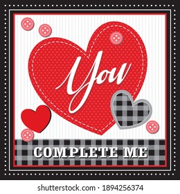 Heart shape black buffalo plaid for valentine greeting card