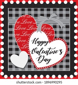 Heart shape and black buffalo plaid background for greeting valentine card