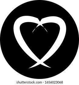 Heart shape in black circle icon. Love illustration. Web icon, symbol, sign. Romantic wedding invitation. Art sketch. Black graphic drawing isolated on white. Heart logo