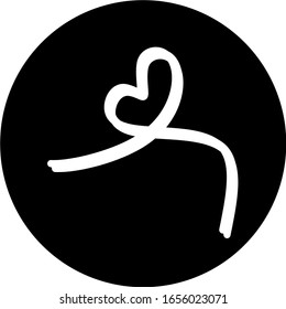 Heart shape in black circle icon. Love illustration. Web icon, symbol, sign. Romantic wedding invitation. Art sketch. Black graphic drawing isolated on white. Heart logo