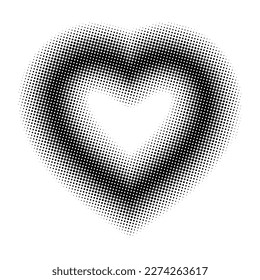 Heart shape. Black faded heart silhouette isolated on white background. Modern fade halftone frame. Fades element for design prints. Contemporary fading border. Mark fadew figure. Vector illustration