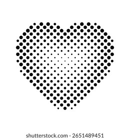 Heart shape. Black faded heart silhouette isolated on white background. Modern fade halftone dot. Fades element for design prints. Contemporary fading hearts. Mark fadew figure. Vector illustration