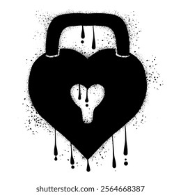 Heart shape black padlock with black spray paint graffiti