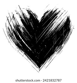 heart shape black and white artistic hand drawn grunge element bold expressive brush strokes for love romance passion emotion design representation isolated on white background