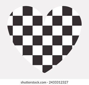 Heart shape with black and white chess texture inside. Vector svg