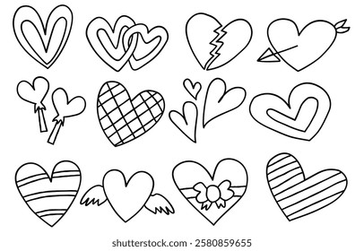 Heart Shape Black and White Doodle Set