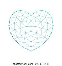 Heart Shape Blood Circulatory System Polygonal Low Poly Triangulated Mesh Connect Dots Medical Logo Icon, Line Art Isolated on White Background