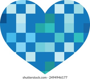 heart shape with blue monochrome square inside, heart shape vector illustration.