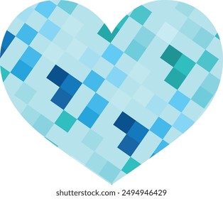 heart shape with blue monochrome square inside, heart shape vector illustration.