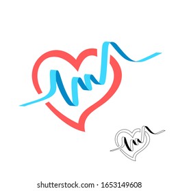 Heart Shape With Blue Pulse Beat Wide Line Graph. Medical EKG Symbol. Healthy Heart Logo. 