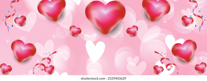 Heart shape with bokeh abstract banner background isolated