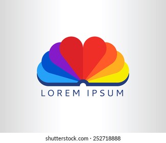  Heart shape book. Colorful vector icon.
