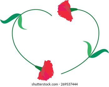 heart shape border with carnation flowers