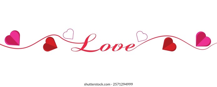  heart shape border with heart and love text on transparent background. vector dividers lines, laurels for wedding, mother day.