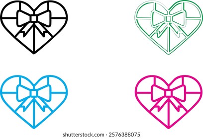 Heart shape, bow tie, black and white, simple line drawing, minimalist design, romantic symbol, valentine's day icon, love concept, graphic illustration, clean outline, symmetrical composition, vector