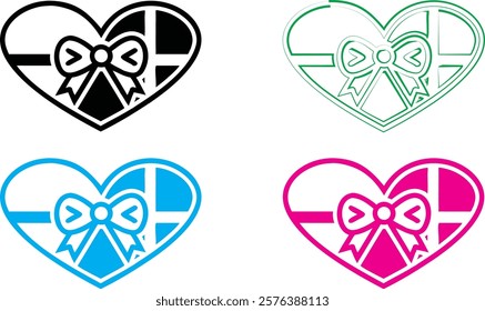 Heart shape, bow tie, black and white, simple line drawing, minimalist design, romantic symbol, valentine's day icon, love concept, graphic illustration, clean outline, symmetrical composition, vector