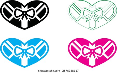 Heart shape, bow tie, black and white, simple line drawing, minimalist design, romantic symbol, valentine's day icon, love concept, graphic illustration, clean outline, symmetrical composition, vector