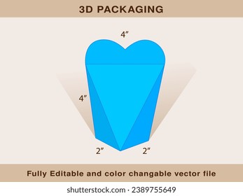 Heart Shape Box, Gift Box, Storage Box Dieline Template Editable Vector File.