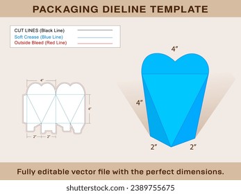 Heart Shape Box, Gift Box, Storage Box Dieline Template Editable Vector File.