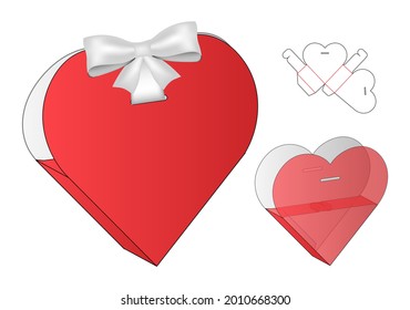 Heart Shape Box packaging die cut template design. 3d mock-up