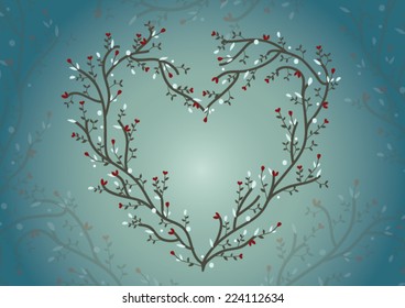 Heart shape branch with flower vector.