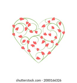 heart shape with branches and small hearts as leaves. vector illustration. love tree symbol. design element for greeting card, invitation. valentine day. green and red color image