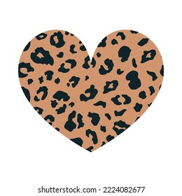 Heart shape with brown Leopard print texture. Abstract design element with wild animal cheetah spot skin pattern. Vector illustration textured heart for fashion print design, tag, Valentines card.