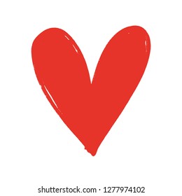 Heart shape brush sketch, red ink brush painting. Isolated illustration on white background