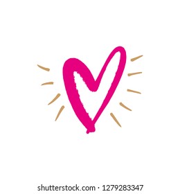 Heart shape brush stroke template, handdrawn painting. Isolated illustration on white background