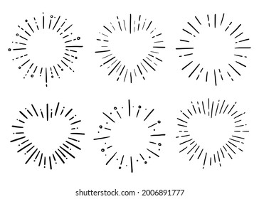 Heart shape burst. Hand drawn sketch style. Heart vector illustration for sunburst frame, love quote.