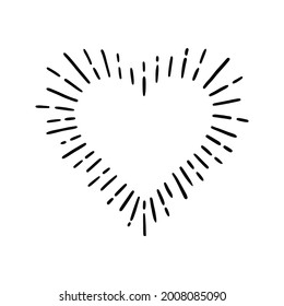 Heart shape burst. Hand drawn sketch style. Heart vector illustration for sunburst frame, love quote.