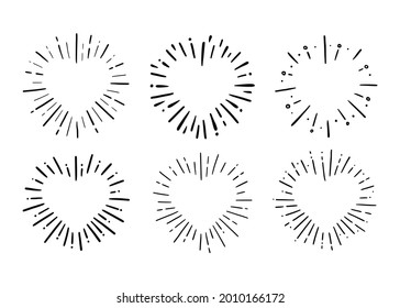 Heart shape burst. Hand drawn sketch style. Heart vector illustration for sunburst frame, love quote.